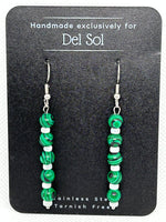 Malachite and mother of Pearl earrings with stainless steel earrings EP194 FREE SHIPPING ON MOST PIECES.  CONT. USA ONLY.