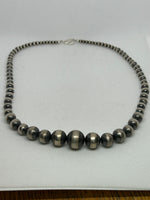 Navajo style pearl beads in sterling silver, 22”. 4mm to 16mm. 22” long.  SR2062   Ships Free in Con't USA