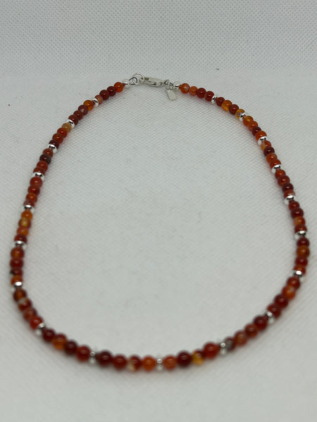 Genuine Carnelian necklace with sterling silver.  19”, 6mm beads, SR2057   Ships Free in Con't USA