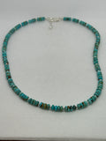 Kingman turquoise saucer beads (6mm) with sterling silver necklace. Adjustable from 20 to 22” long.  SR2059   Ships Free in Con't USA