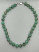 Turquoise (Restructured) 12mm stone necklace with sterling silver beads and clasp.  SR2080 FREE SHIPPING IN THE CONTINENTAL USA.