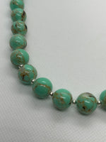Turquoise (Restructured) 12mm stone necklace with sterling silver beads and clasp.  SR2080 FREE SHIPPING IN THE CONTINENTAL USA.