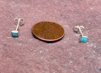 Genuine Turquoise square sterling silver mini posts earrings. PS17