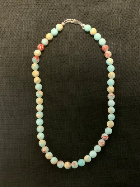 Sea Sediment Jasper stones 16” necklace with sterling silver.  SR1066 FREE SHIPPING IN THE CONTINENTAL USA.