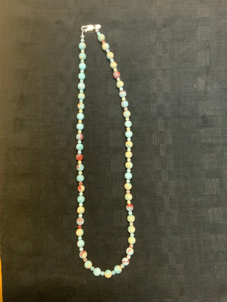 Sea Sediment Jasper stone necklace with Sterling Silver.  4mm and 8 mm stones alternating.  24” long, SR1062 FREE SHIPPING IN THE CONTINENTAL USA.