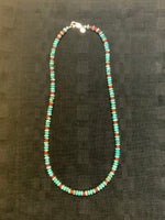 Kingman turquoise and  natural color coral necklace with sterling silver.  21” long, SR1060