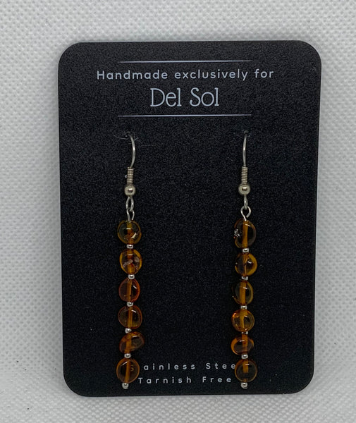 Genuine Amber earrings with hypoallergenic stainlesss steel beads and ear wires.   EP138. Free Shipping on con’t USA.