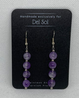 Genuine Amethyst stone earrings with hypoallergenic stainless steel beads and ear wires.  EP137 FREE SHIPPING IN THE CONTINENTAL USA.