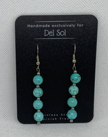 Turquoise stone earrings with hypoallergenic stainless steel beads and ear wires.  EP136 FREE SHIPPING IN THE CONTINENTAL USA.