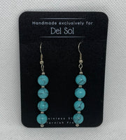 Genuine Howlite stone (dyed turquoise) earrings with hypoallergenic stainless beads and ear wires.  EP134 FREE SHIPPING IN THE CONTINENTAL USA.