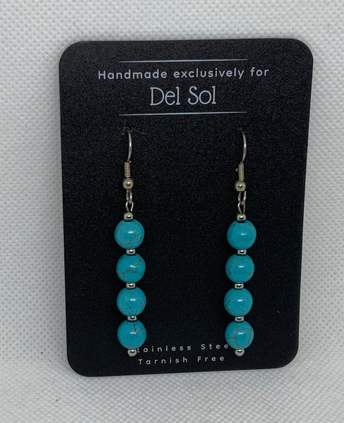 Genuine Howlite (dyed turquoise) stone earrings with hypoallergenic beads and ear wires.  EP132 FREE SHIPPING IN THE CONTINENTAL USA.