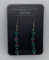 Genuine Ruby Zosite stone earrings with hypoallergenic stainless steel beads and ear wires.  EP131 FREE SHIPPING IN THE CONTINENTAL USA.