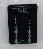 Genuine Flourite stone earrings with hypoallergenic beads and ear wires. EP125 FREE SHIPPING IN THE CONTINENTAL USA.