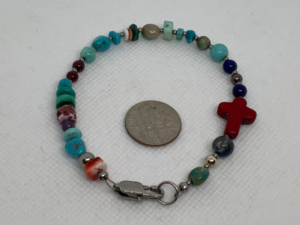 Gemstone bracelet in hypoallergenic stainless steel beads and clasp.  EP151. Free Shipping in con’t USA.