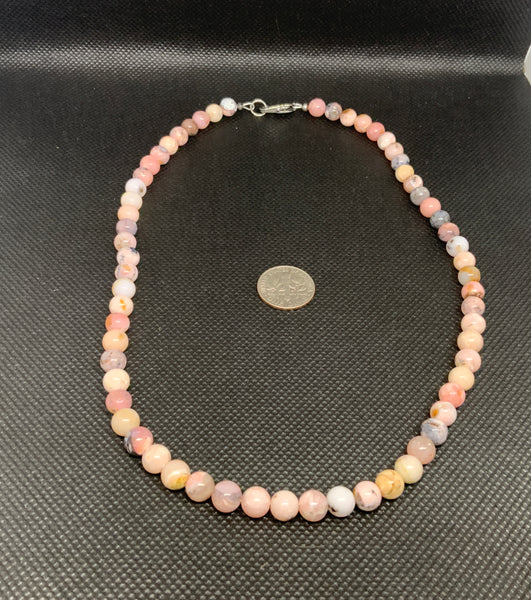 Genuine Rhodochrosite stone necklace with hypoallergenic stainless steel clasp.  18”. EP119 FREE SHIPPING IN THE CONTINENTAL USA.