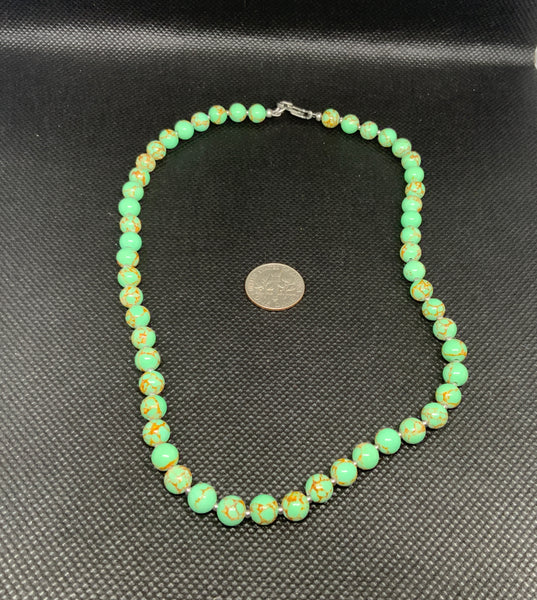 Genuine Gold Vein Howlite (in dyed green color) necklace with hypoallergenic stainless steel beads and clasp. EP118 FREE SHIPPING IN THE CONTINENTAL USA.