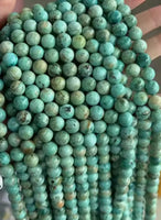 Peru Turquoise stones (6mm) necklace in a 52” length with sterling silver.  SR 2011   Ships Free in Con't USA