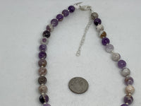 Purple Flower Jasper 8mm stone necklace with sterling silver. 16” long.  SR2049