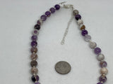 Purple Flower Jasper 8mm stone necklace with sterling silver. 16” long.  SR2049