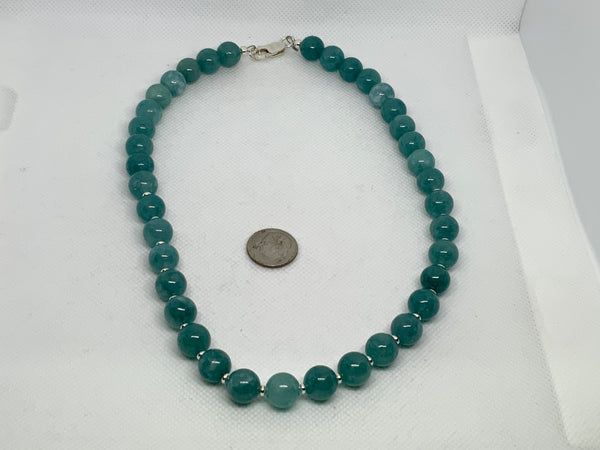 Genuine Aquamarine stones with sterling silver in an 18” necklace.  SR2045    Ships Free in Con't USA