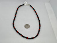 Genuine Red Coral and black onyx (4mm) in a 16” necklace with sterling silver.  SR2043   Ships Free in Con't USA