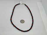 Genuine Red Coral and black onyx (4mm) in a 16” necklace with sterling silver.  SR2043   Ships Free in Con't USA