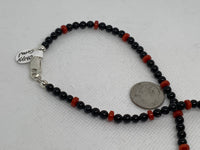 Genuine Red Coral and black onyx (4mm) in a 16” necklace with sterling silver.  SR2043   Ships Free in Con't USA