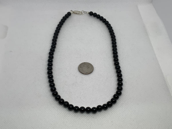 Genuine Black Onyx 6mm stones in a 16” necklace with sterling silver.  SR2042   Ships Free in Con't USA