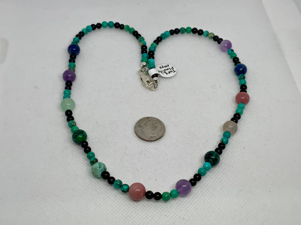 Multi Gemstone necklace in a 20” length with sterling silver. SR2040    Ships Free in Con't USA