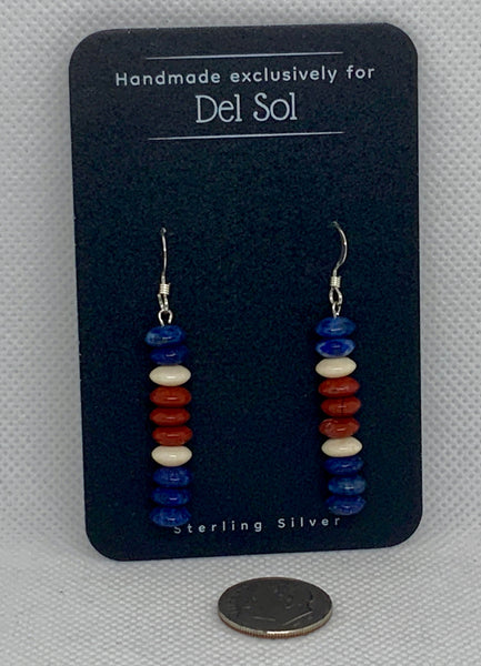 Genuine Red Jasper, Lapis, Petrified wood and sterling silver earrings.  SR2054   Ships Free in Con't USA
