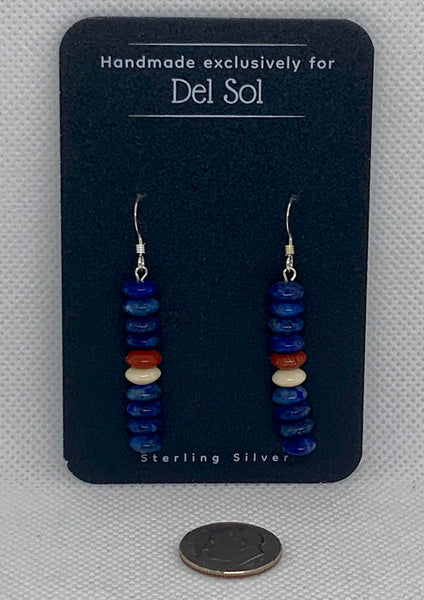 Genuine Lapis, Red Jasper, Petrified wood, and sterling silver earrings. SR2053    Ships Free in Con't USA