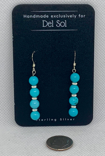 Genuine Turquoise and sterling silver earrings, 1.75” top to bottom, SR2050   Ships Free in Con't USA