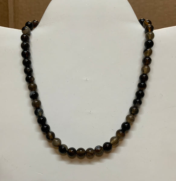 Smokey Onyx 8mm beads with sterling silver, 16”.  SR1134    Ships Free in Con't USA
