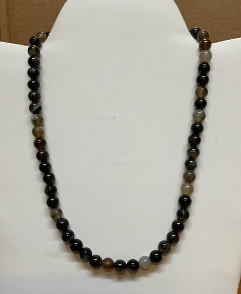 Smokey Onyx 8mm beads with sterling silver necklace.  18”.  SR1135  Ships Free in Con't USA