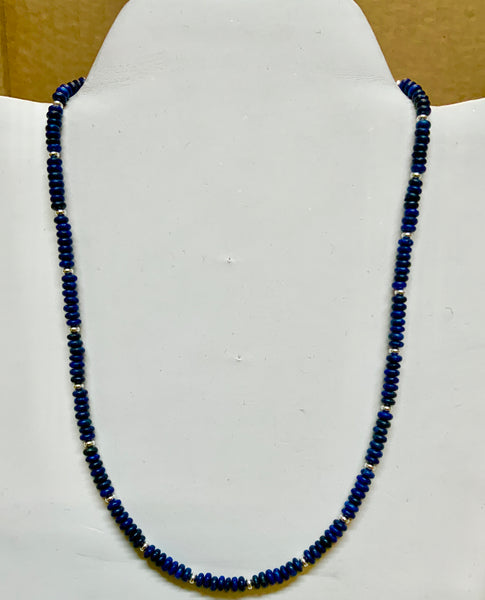 Genuine Dark Blue Lapis rondells in an 18” necklace with sterling silver.  SR1143    Ships Free in Con't USA