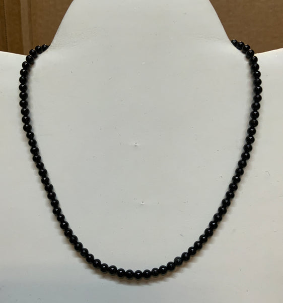Black Onyx 4mm round beads with sterling silver in a 16” necklace.  SR1140    Ships Free in Con't USA
