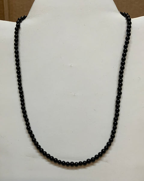 Black Onyx 4 mm round stones with sterling silver in an 18” necklace.  SR1141   Ships Free in Con't USA