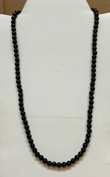Black Onyx 4mm round stones with sterling silver in a 20” necklace.  SR1142   Ships Free in Con't USA
