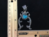 Navajo handcrafted sterling silver, genuine turquoise, 2.75” top to bottom LZ097