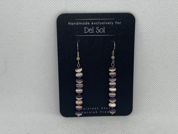 Genuine Quahog (Wampum) shell earrings with hypoallergenic stainless steel beads and ear wires.  EP133 FREE SHIPPING IN THE CONTINENTAL USA.