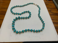 Persian style natural turquoise necklace, 27”, sterling silver beads. A.S.  PER02 FREE SHIPPING IN THE CONTINENTAL USA.