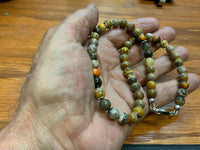 Handcrafted Bumblebee Jasper stone necklace with sterling silver.  17” long, 9 mm, SR1014 FREE SHIPPING IN THE CONTINENTAL USA.