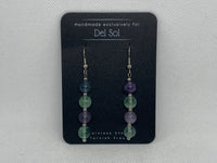 Genuine Flourite stone earrings with hypoallergenic beads and ear wires. EP125 FREE SHIPPING IN THE CONTINENTAL USA.