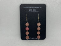 Genuine Rhondonite stone earrings with hypoallergenic stainless steel beads and wires.  EP129 FREE SHIPPING IN THE CONTINENTAL USA.