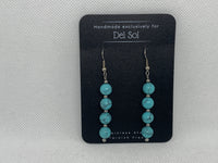 Genuine Howlite stone (dyed turquoise) earrings with hypoallergenic stainless beads and ear wires.  EP134 FREE SHIPPING IN THE CONTINENTAL USA.