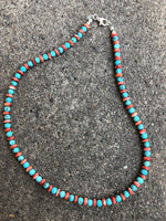 Natural turquoise round bead and Spiney oyster shell disc necklace in 18” length.  Sterling silver lobster claw clasp FREE SHIPPING IN THE CONTINENTAL USA.