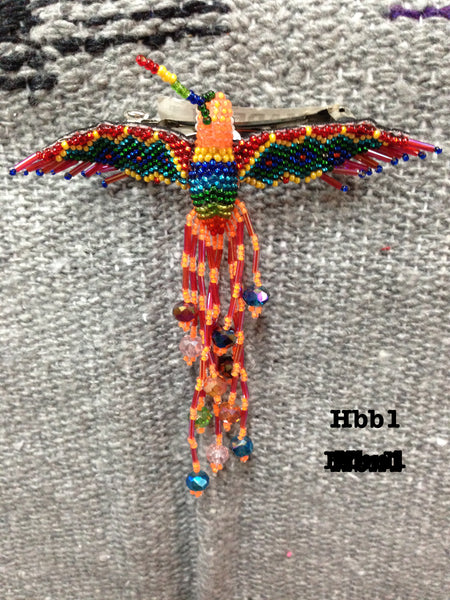 Guatemalan handcrafted hummingbird barrette with top quality glass seed beads