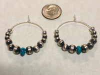 Sterling Silver earrings with Arizona Turquoise, 30mm hoop  JK3