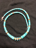 Natural Turquoise and Spiney Oyster Shell necklace with sterling silver clasp.