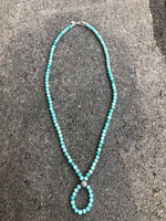Genuine Turquoise Buddha loop necklace with sterling silver beads and clasp.  21” by A.S.AS 600 FREE SHIPPING IN THE CONTINENTAL USA.